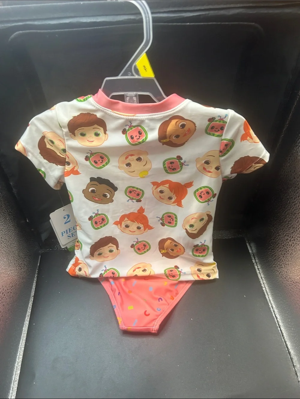 Kids Pink Character Print Rash Guard Bikini Set
